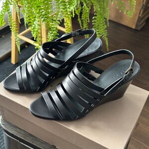 J. Crew Black Strappy Wedge Sandals with Slingback